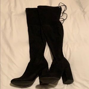 Black suede over-the-knee boots